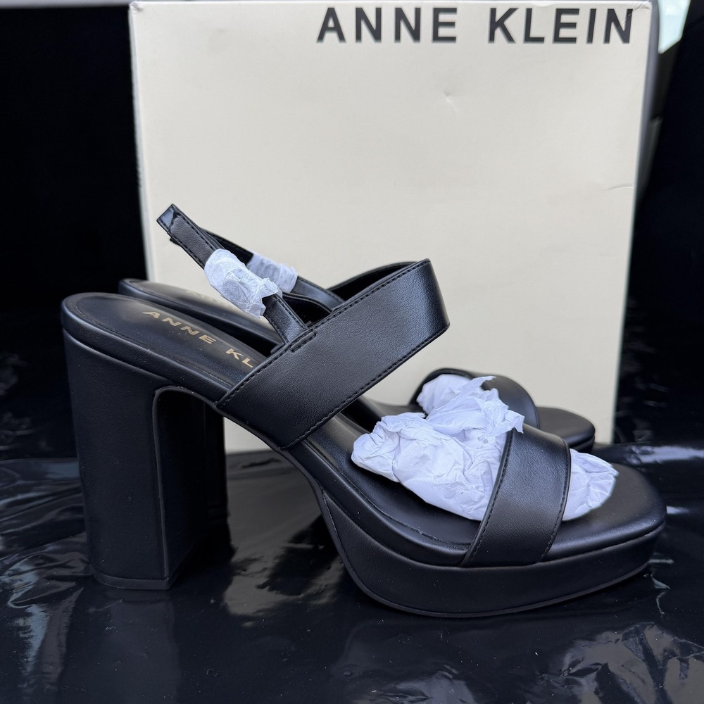 Anne Klein Akzaya Sandals Womens Size 9 Black Slingback Block Heel Memory Foam - Picture 3 of 7